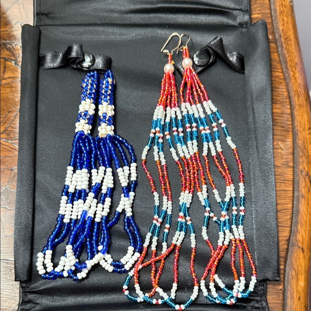 Native American made Vibrant Multicolor Beaded Dangle Earrings